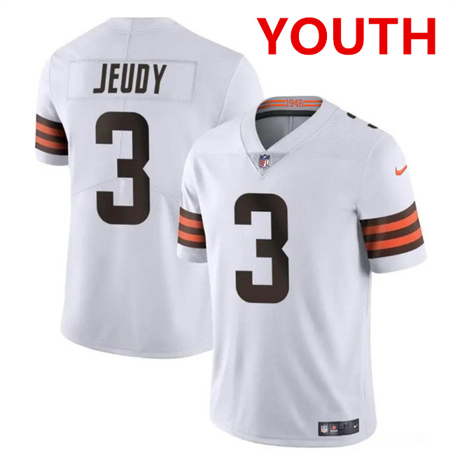 Youth Cleveland Browns #3 Jerry Jeudy White Vapor Limited Stitched Football Jersey