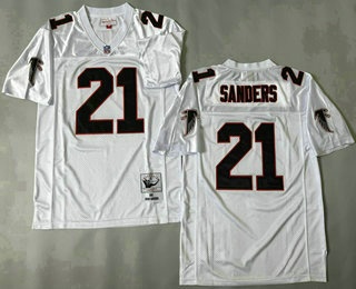 Men's Atlanta Falcons #21 Deion Sanders White 1992 Throwback Jersey
