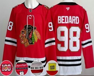 Men's Chicago Blackhawks #98 Connor Bedard Red 100 Years Anniversary Authentic Jersey