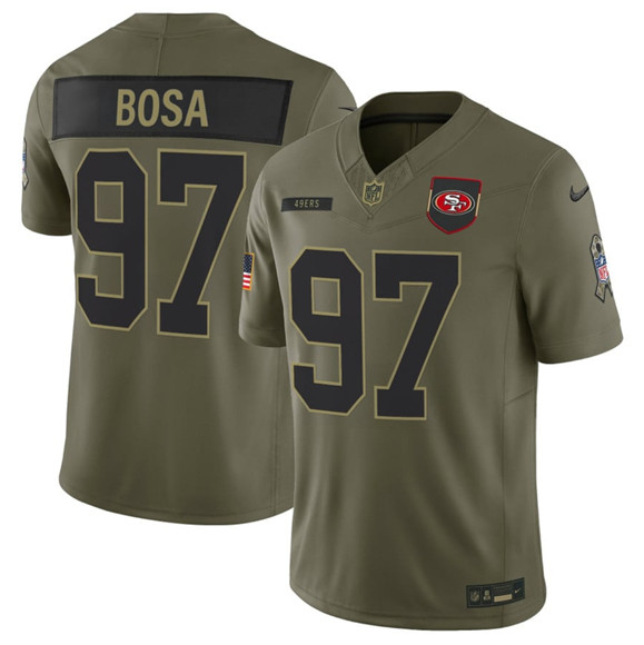 Men's San Francisco 49ers #97 Nick Bosa Olive 2025 Salute to Service Limited Football Stitched Jersey