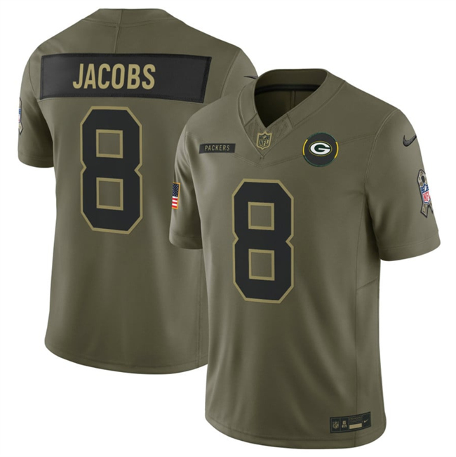 Men's Green Bay Packers #8 Josh Jacobs Olive 2025 F.U.S.E. Salute to Service Limited Football Stitched Jersey