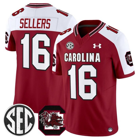 Men's South Carolina Fighting Gamecocks #16 LaNorris Sellers Garnet White 2025 F.U.S.E. Stitched Jersey