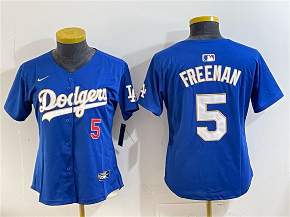 Women's Los Angeles Dodgers #5 Freddie Freeman Royal Gold Limited Stitched Baseball Jersey(Run Small)