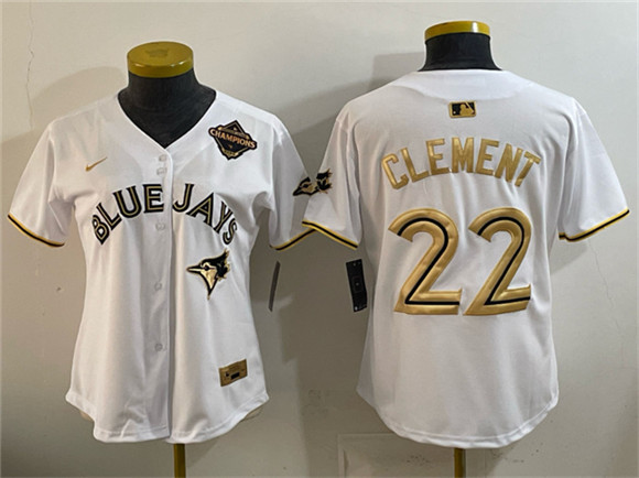 Youth Toronto Blue Jays #22 Ernie Clement White Gold 2025 American League Champions Limited Stitched Jersey