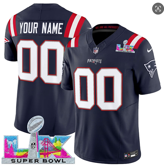Men's New England Patriots Active Player Custom Navy 2025 F.U.S.E. Super Bowl LX Patch Vapor Limited Football Stitched Jersey
