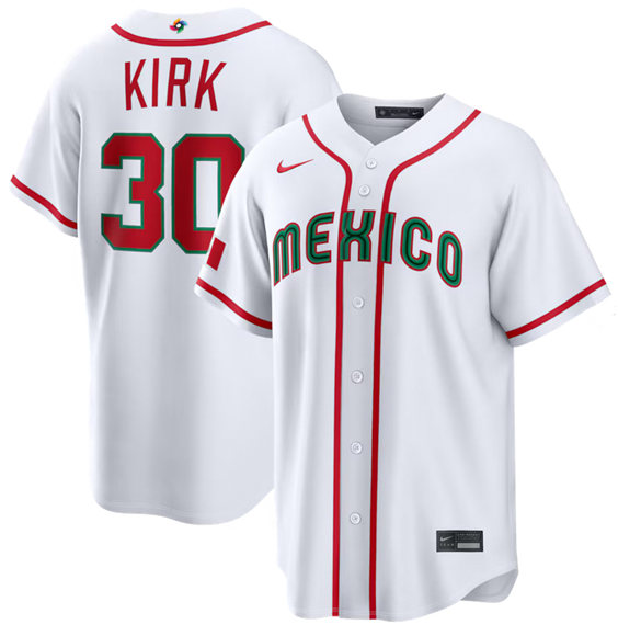 Men's Mexico Baseball #30 Alejandro Kirk White 2026 World Baseball Classic Home Stadium Stitched Jersey