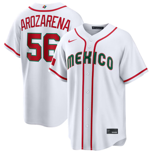 Men's Mexico Baseball #56 Randy Arozarena White 2026 World Baseball Classic Home Stadium Stitched Jersey