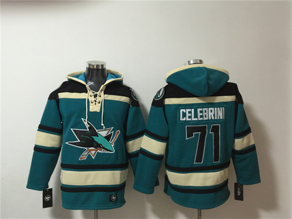 Men's San Jose Sharks #71 Macklin Celebrini Teal Lace-Up Pullover Hoodie