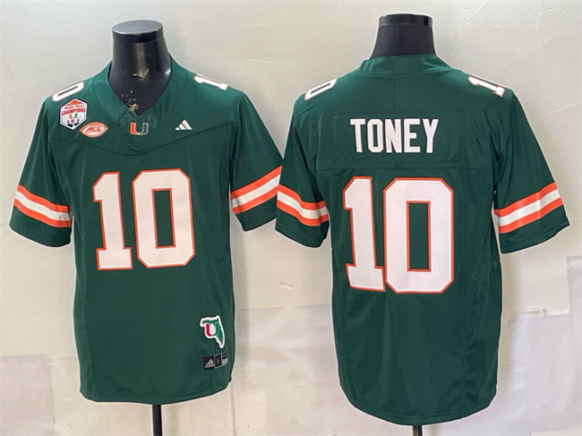 Men's Miami Hurricanes #10 Malachi Toney Green F.U.S.E. Fiesta Bowl Champions & Florida Patch Stitched Football Jersey