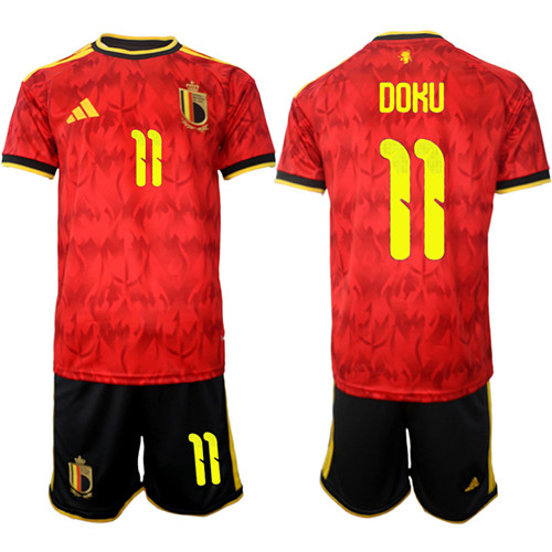 Men's Belgium #11 DOKU National Team FIFA x World Cup 2026 Home Red On Field Jersey