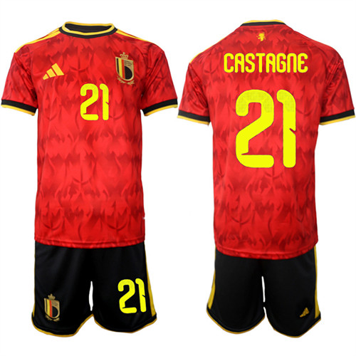 Men's Belgium #21 CASTAGNE National Team FIFA x World Cup 2026 Home Red On Field Jersey