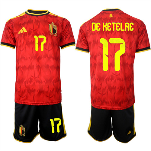 Men's Belgium #17 DE KETELAE National Team FIFA x World Cup 2026 Home Red On Field Jersey