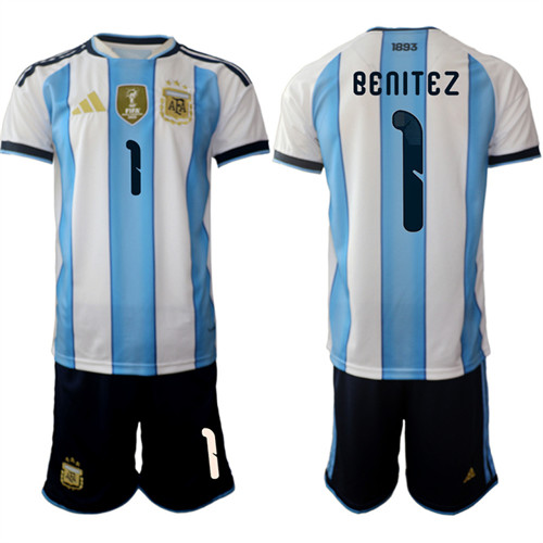 Men's Argentina #1 Benitez National Team FIFA x World Cup 2026 Home White On Field Jersey