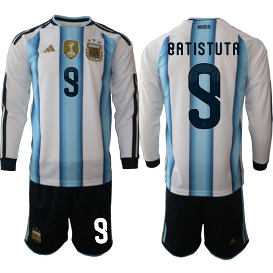 Men's Argentina #9 BATISTUTA Long Sleeve National Team FIFA x World Cup 2026 Home White On Field Jersey