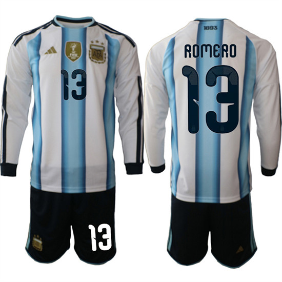 Men's Argentina #13 ROMERO Long Sleeve National Team FIFA x World Cup 2026 Home White On Field Jersey