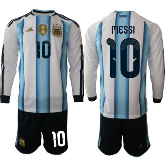 Men's Argentina #10 Lionel Messi Long Sleeve National Team FIFA x World Cup 2026 Home White On Field Jersey