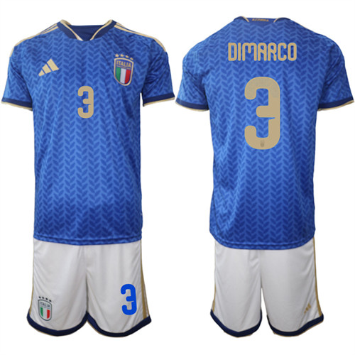 Men's Italy #3 DIMARCO National Team FIFA x World Cup 2026 Home Blue On Field Jerseys