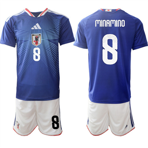 Men's Japan #8 MINAMINO National Team FIFA x World Cup 2026 Home Blue On Field Jersey
