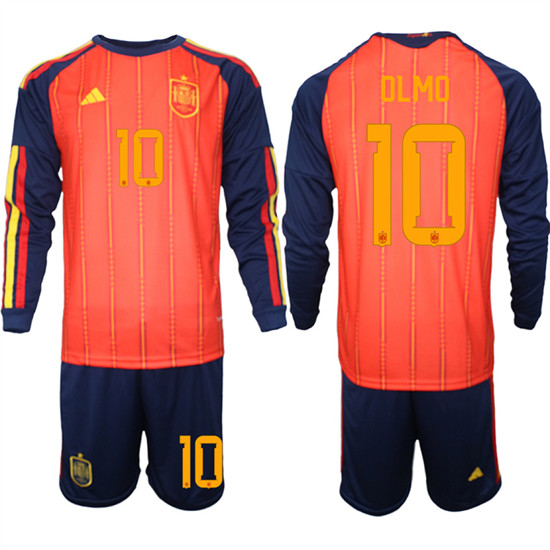 Men's Spain #10 OLMO National Team FIFA x World Cup 2026 Long Sleeve Home Red On Field Jerseys
