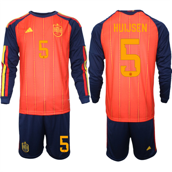 Men's Spain #5 HUIJSEN National Team FIFA x World Cup 2026 Long Sleeve Home Red On Field Jerseys
