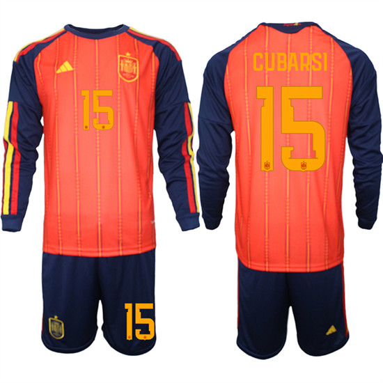 Men's Spain #15 CUMARSI National Team FIFA x World Cup 2026 Long Sleeve Home Red On Field Jerseys