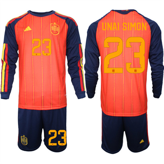 Men's Spain #23 UNAI SIMON National Team FIFA x World Cup 2026 Long Sleeve Home Red On Field Jerseys
