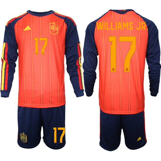 Men's Spain #17 WILLIAMS JR. National Team FIFA x World Cup 2026 Long Sleeve Home Red On Field Jerseys