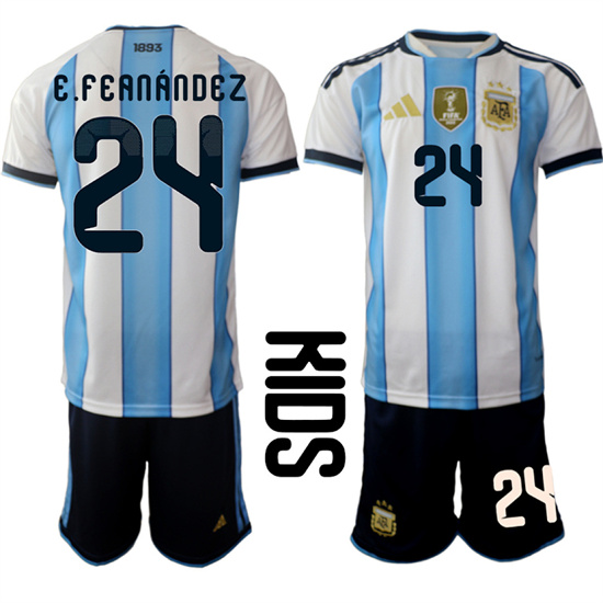 Youth Argentina #24 E.FEANANDEZ National Team FIFA x World Cup 2026 Home White On Field Kids Jersey