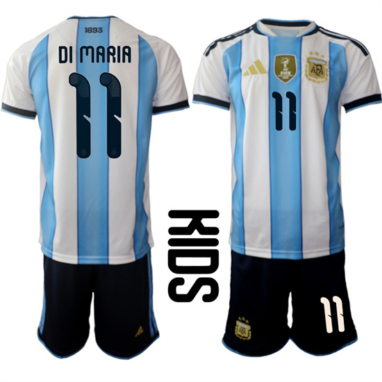 Youth Argentina #11 DI MARIA National Team FIFA x World Cup 2026 Home White On Field Kids Jersey