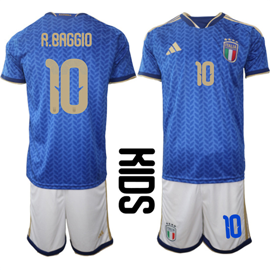 Youth Italy #10 R.BAGGIO National Team FIFA x World Cup 2026 Home Blue On Field Kids Jerseys