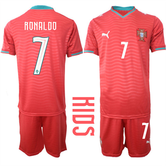 Youth Portugal #7 RONALDO National Team FIFA x World Cup 2026 Home Red On Eusebio special edition Kids Jersey