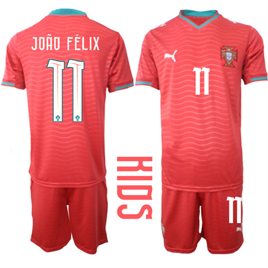 Youth Portugal #11 JOAO FELIX National Team FIFA x World Cup 2026 Home Red On Eusebio special edition Kids Jersey