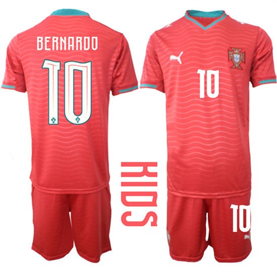Youth Portugal #10 BERNARDO National Team FIFA x World Cup 2026 Home Red On Eusebio special edition Kids Jersey