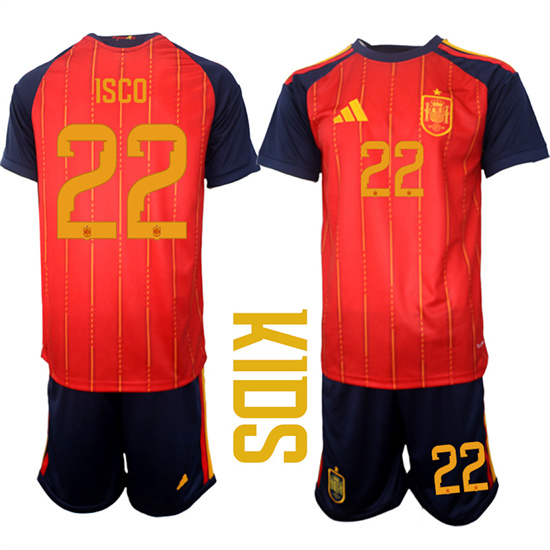 Youth Spain #22 ISCO National Team FIFA x World Cup 2026 Home Red On Field Kids Jerseys