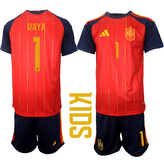 Youth Spain #1 RAYA National Team FIFA x World Cup 2026 Home Red On Field Kids Jerseys