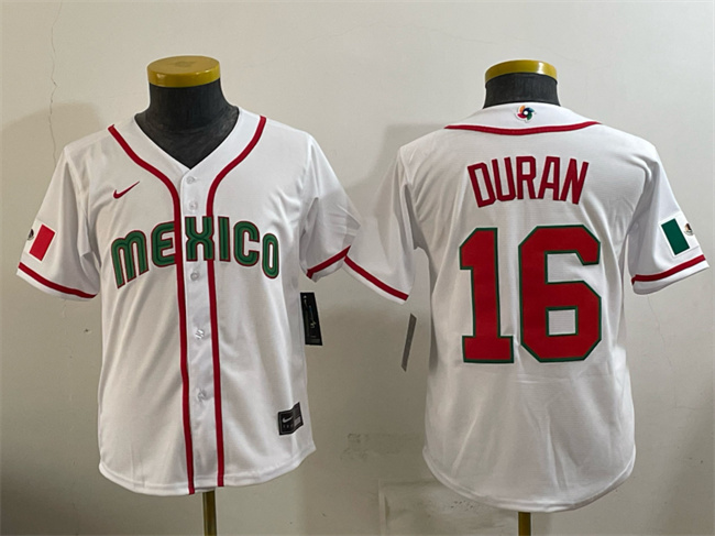 Youth Mexico Baseball #16 Jarren Duran White 2026 World Baseball Classic Home Stadium Stitched Baseball Jersey