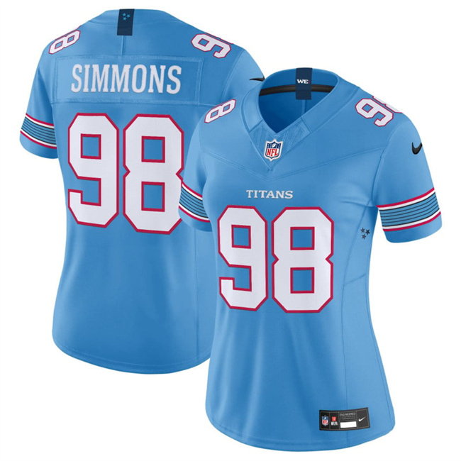 Women's Tennessee Titans #98 Jeffery Simmons Light Blue 2026 F.U.S.E. Vapor Limited Stitched Football Jersey(Run Small)