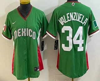 Women's Mexico #34 Fernando Valenzuela Green 2026 World Baseball Classic Cool Base Jersey