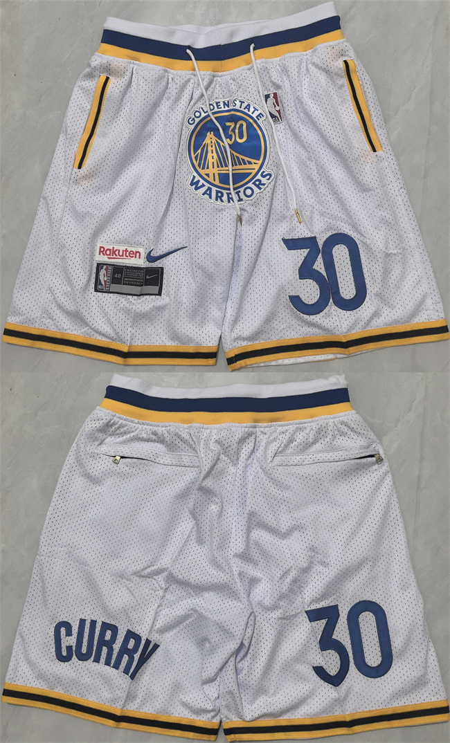 Men's Golden State Warriors #30 Stephen Curry White Shorts(Run Small)