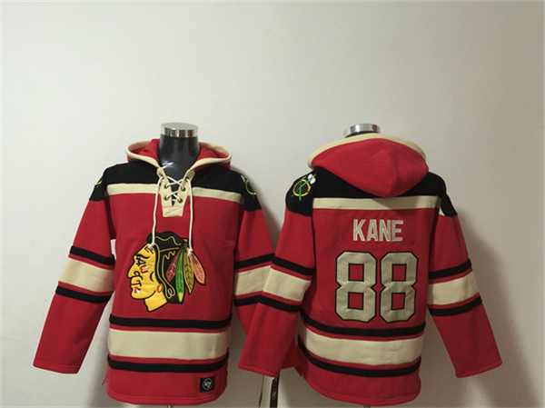 Men's Chicago Blackhawks #88 Patrick Kane Red Lace-Up Pullover Hoodie