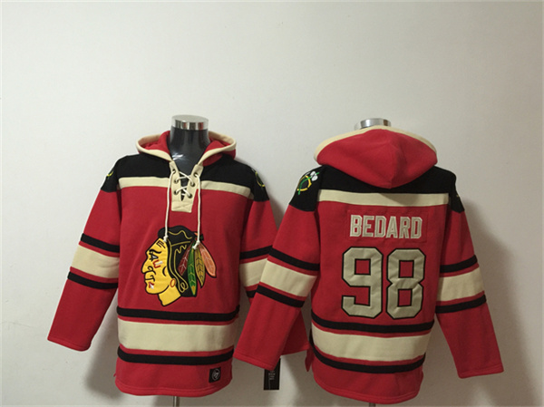 Men's Chicago Blackhawks #98 Connor Bedard Red Lace-Up Pullover Hoodie