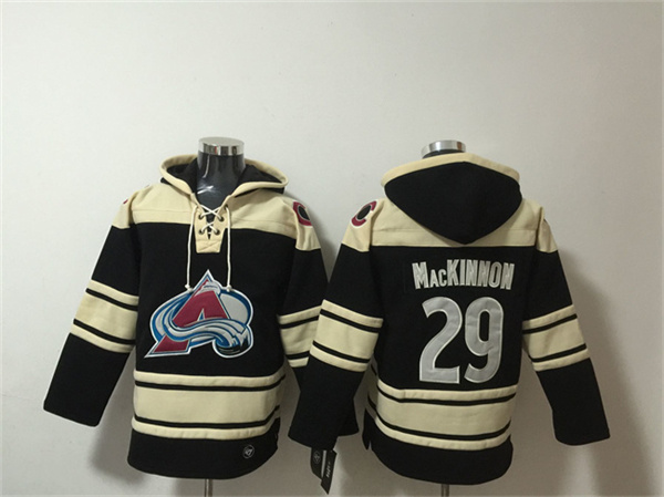 Men's Colorado Avalanche #29 Nathan MacKinnon Black All Stitched Sweatshirt Hoodie