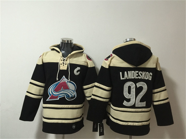 Men's Colorado Avalanche #92 Gabriel Landeskog Black All Stitched Sweatshirt Hoodie