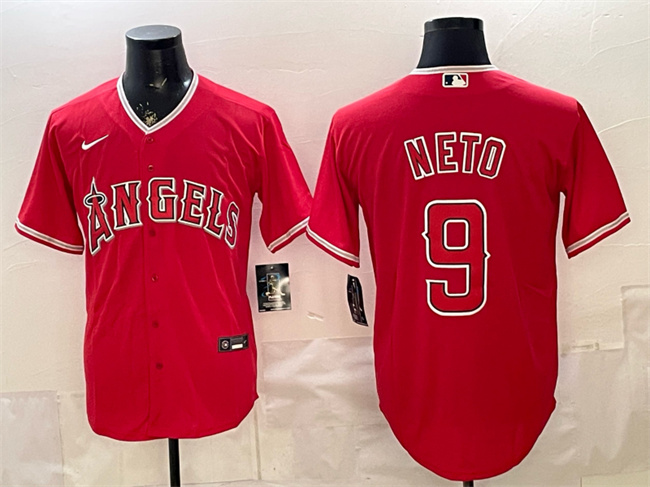 Men's Los Angeles Angels #9 Zach Neto Red Stitched Baseball Jersey