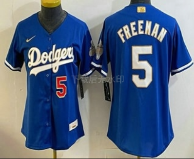 Women's Los Angeles Dodgers #5 Freddie Freeman Blue 2026 Gold Collection Stadium Jersey