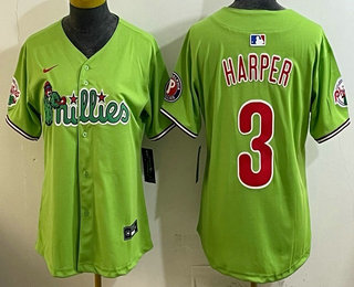 Women's Philadelphia Phillies #3 Bryce Harper Light Green Fashion Cool Base Jersey