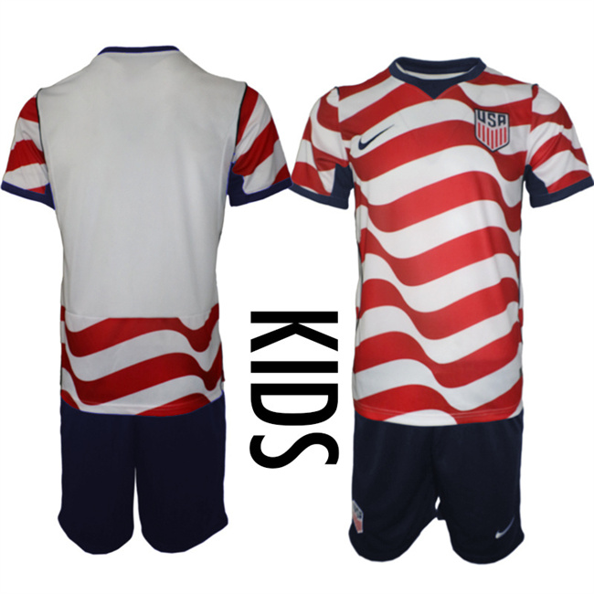 Youth United States Blank White Red 2026 Home Soccer Jersey Suit