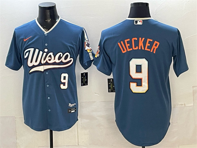 Men's Milwaukee Brewers #9 Bob Uecker Mineral Blue 2026 City Connect Stadium Stitched Baseball Jersey