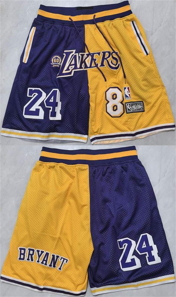 Men's #8 #24 Kobe Bryant Purple Yellow 2026 Shorts (Run Small)