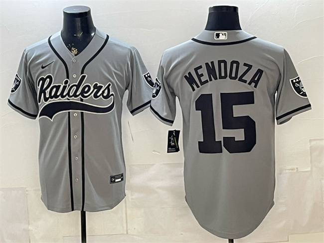 Men's Las Vegas Raiders #15 Fernando Mendoza Grey Cool Base Stitched Baseball Jersey
